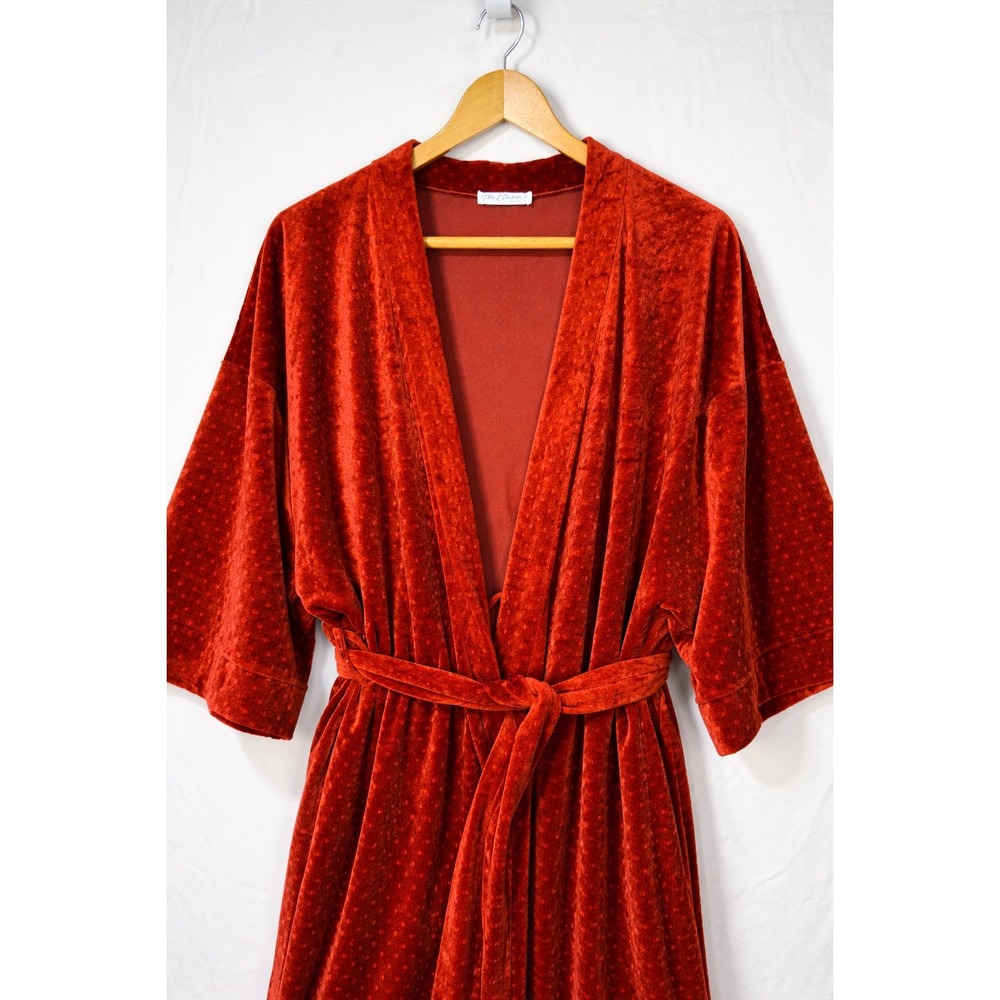 Vintage Miss Elaine Velour Orange Velvet Polka Dot Wrap Robe O/S Made USA